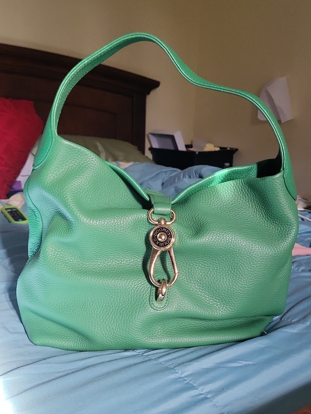 Dooney & Bourke Green Pebbled Leather Hobo Bag
